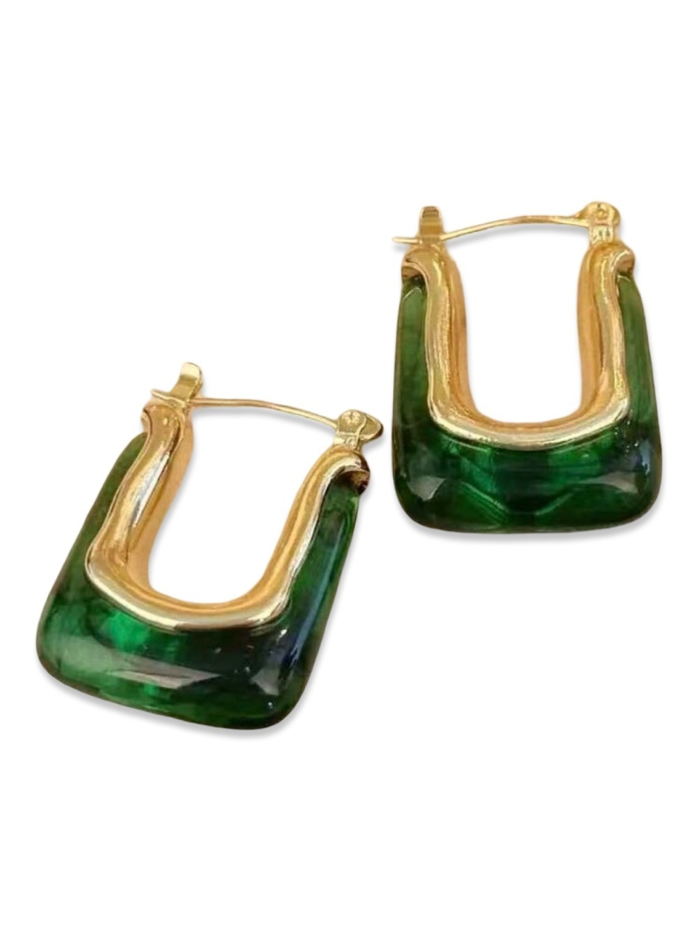 14K Gold Plated Emerald Green Resin Hoop Earrings | NWT - Picture 2 of 9
